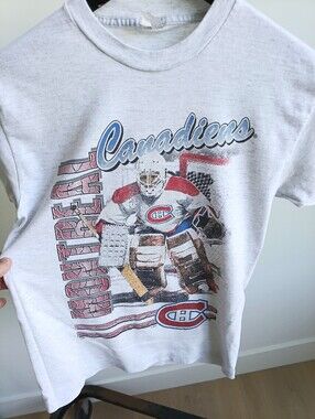 Vintage Montreal Canadiens Youth Large T-Shirt Gray Bulletin Junior 1990s Habs G
